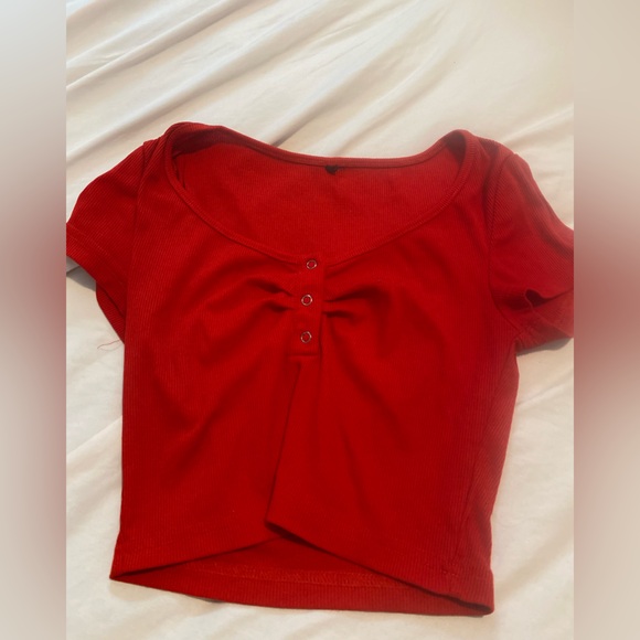 Shein cropped red button up shirt - Picture 1 of 2